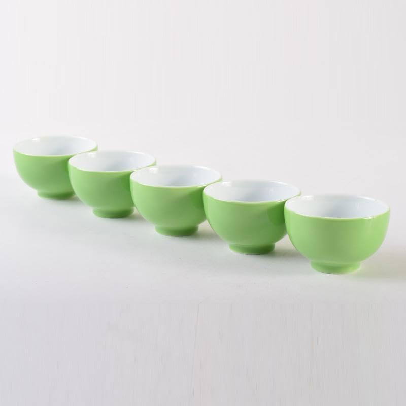 煎茶道具 賣茶流 黄緑釉 祝壽茶碗 五客 共布共箱 V 7978煎茶道具 賣茶
